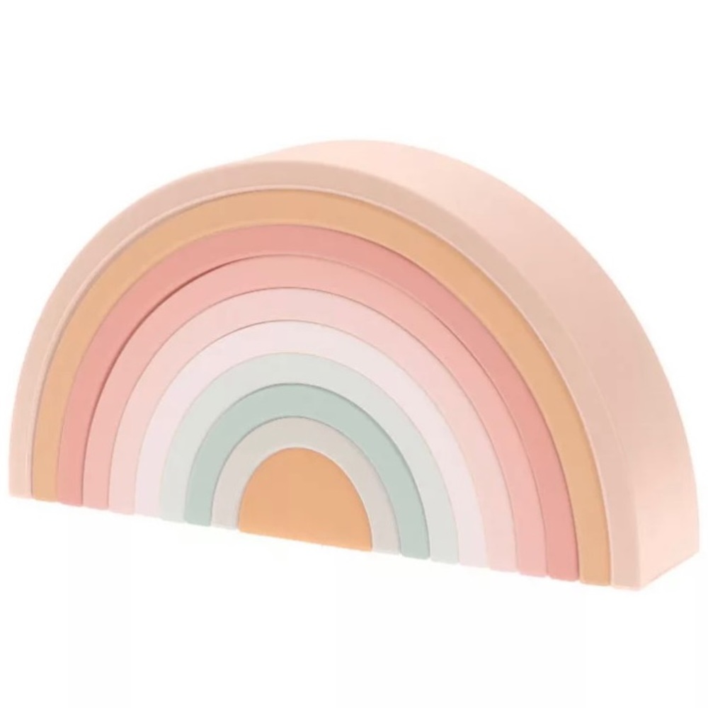 Rainbow 10pc Stacker Toy BPA Free Silicone Pastel Pink Neutrals Kids NEW